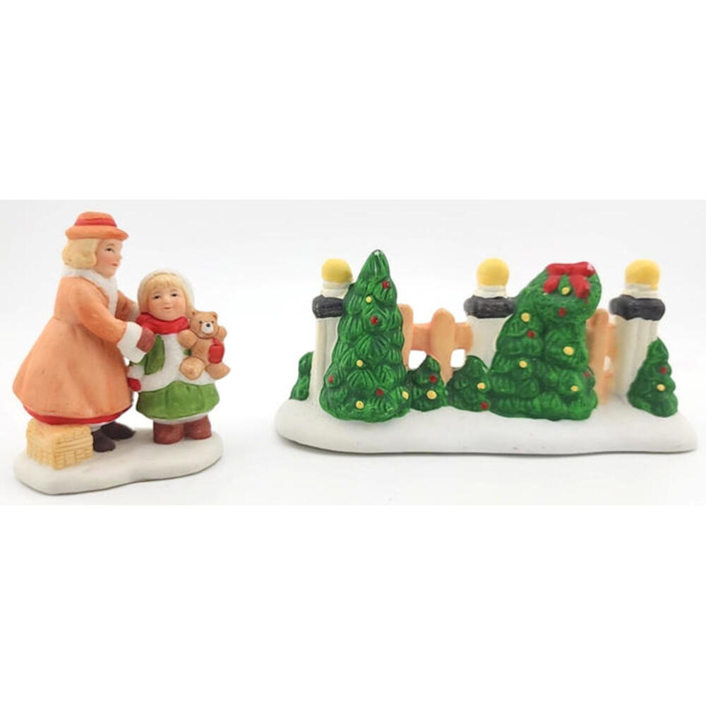 HOMCO Vintage Christmas Village Figurines – Woman & Little Girl - 2pcs
